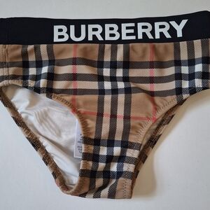 Burberry Kids Logo Tan Check Print Bikini Swim Bottoms New Without Tags